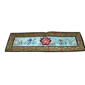 Decorative Silk Embroidered Panel Floral Motif Intricate Border Textile Chinese